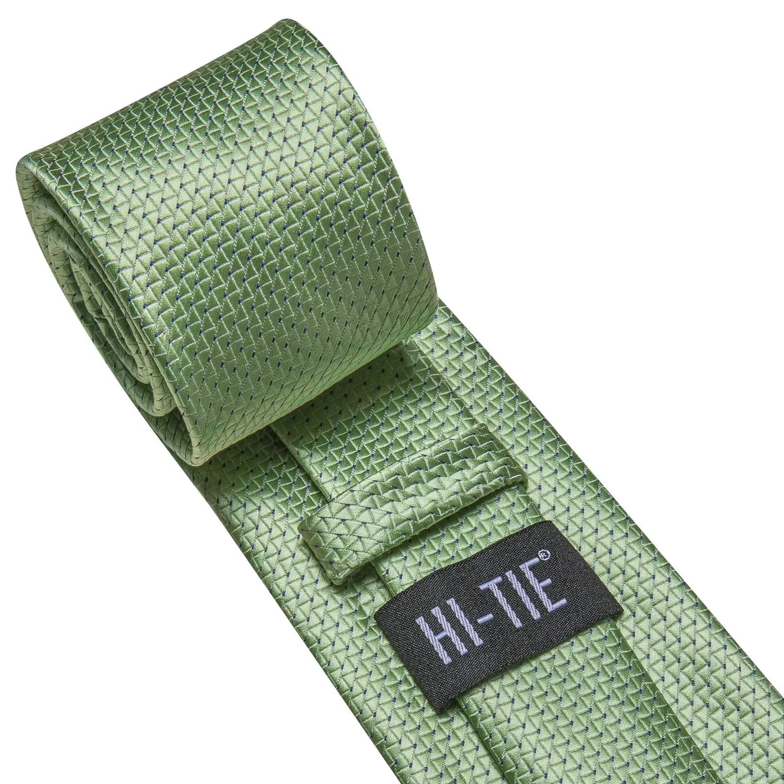 Hi-Tie Light Green Necktie Asparagus Geometric Tie Hanky Cufflinks Set