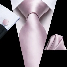 Hi-Tie Light Pink Solid Necktie Pocket Square Cufflinks Set for Men