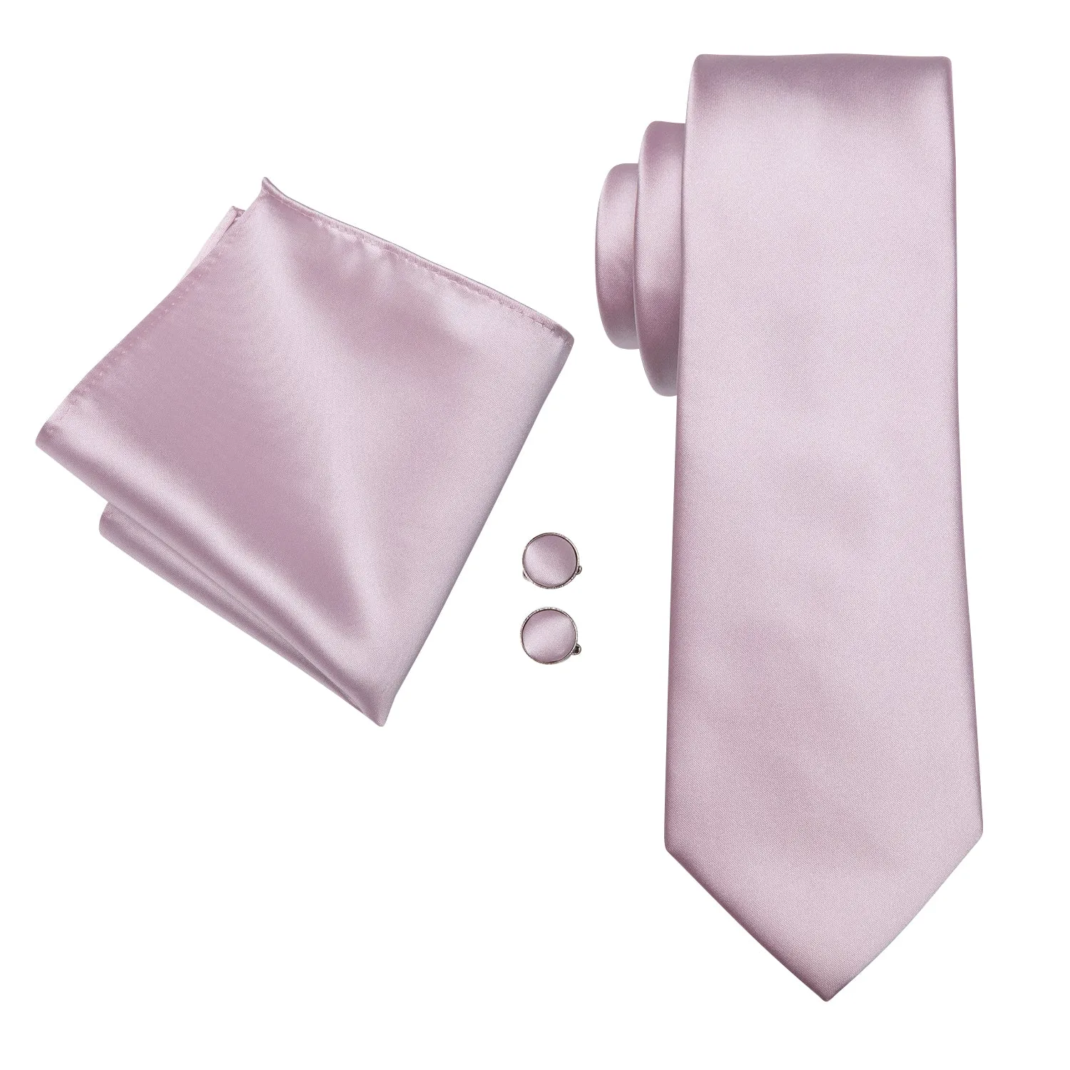 Hi-Tie Light Pink Solid Necktie Pocket Square Cufflinks Set for Men