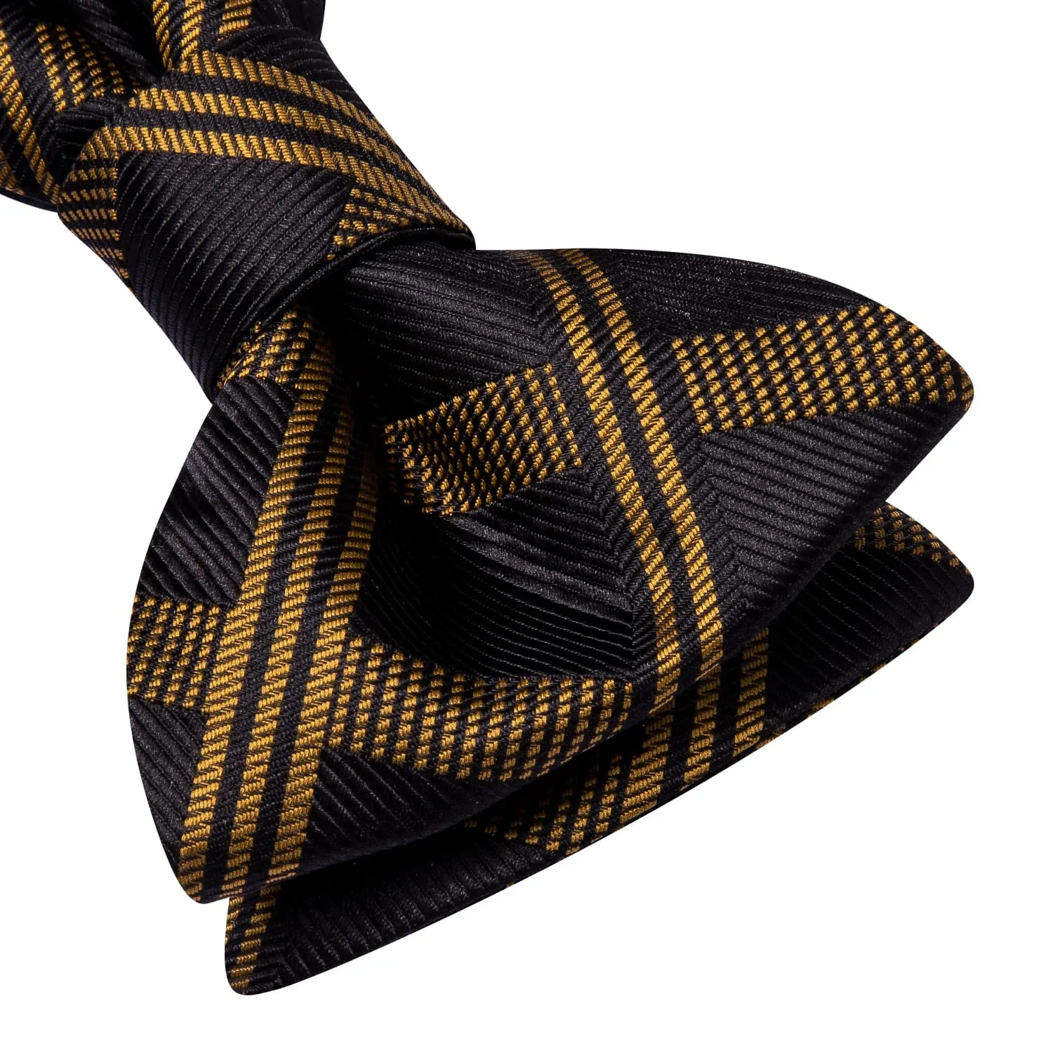 Hi-Tie Mens Bowtie Black Tortilla Brown Plaid Tie Hanky Cufflinks Set