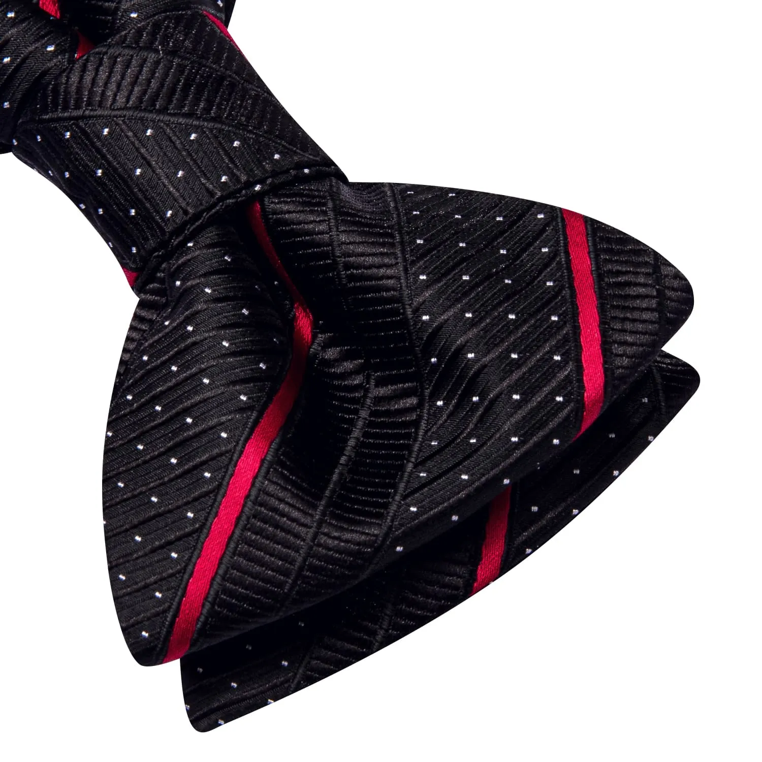 Hi-Tie Mens Bowtie Black White Dots Red Stripes Tie Hanky Cufflink Set