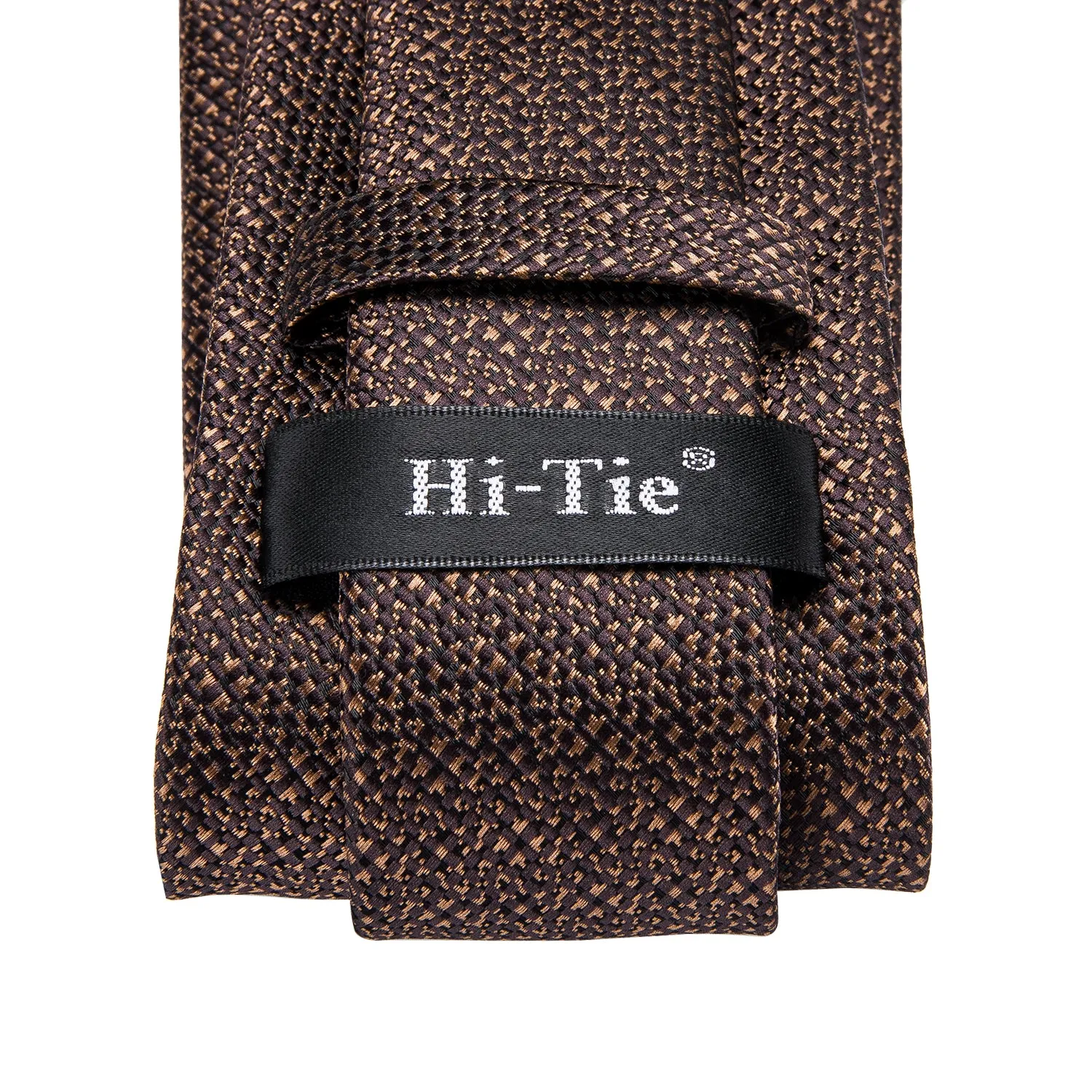 Hi-Tie Men's Dark Brown Necktie Solid Tie Pocket Square Cufflinks Set