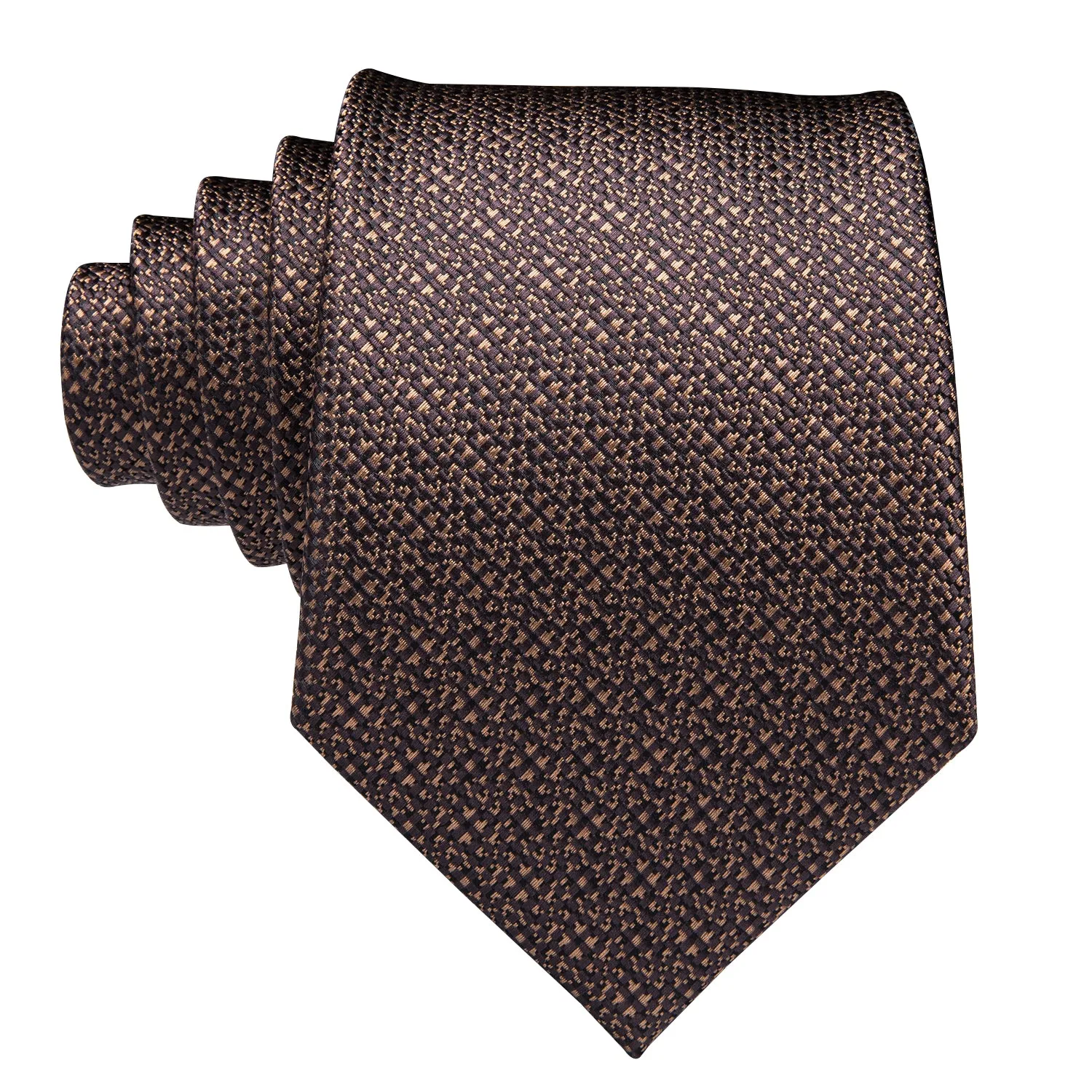 Hi-Tie Men's Dark Brown Necktie Solid Tie Pocket Square Cufflinks Set