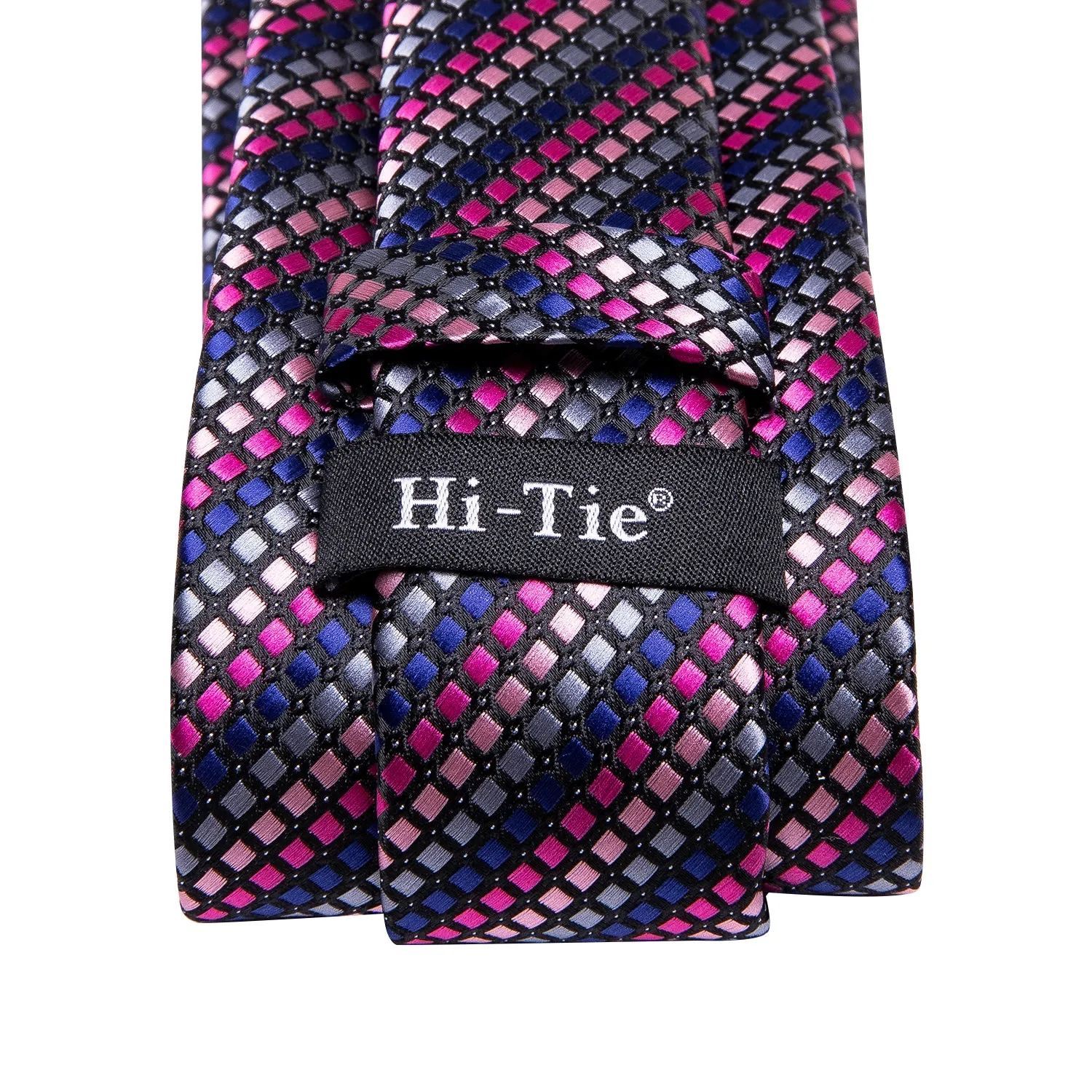 Hi-Tie Mens Pink Blue Striped Novelty Tie Pocket Square Cufflinks Set