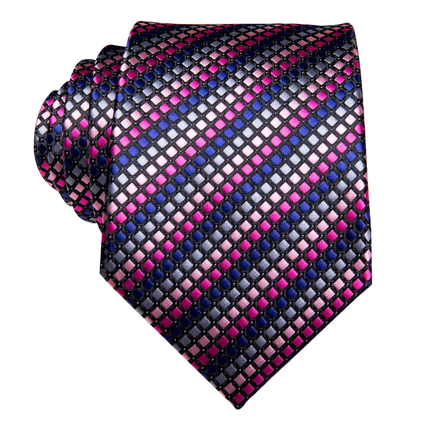 Hi-Tie Mens Pink Blue Striped Novelty Tie Pocket Square Cufflinks Set