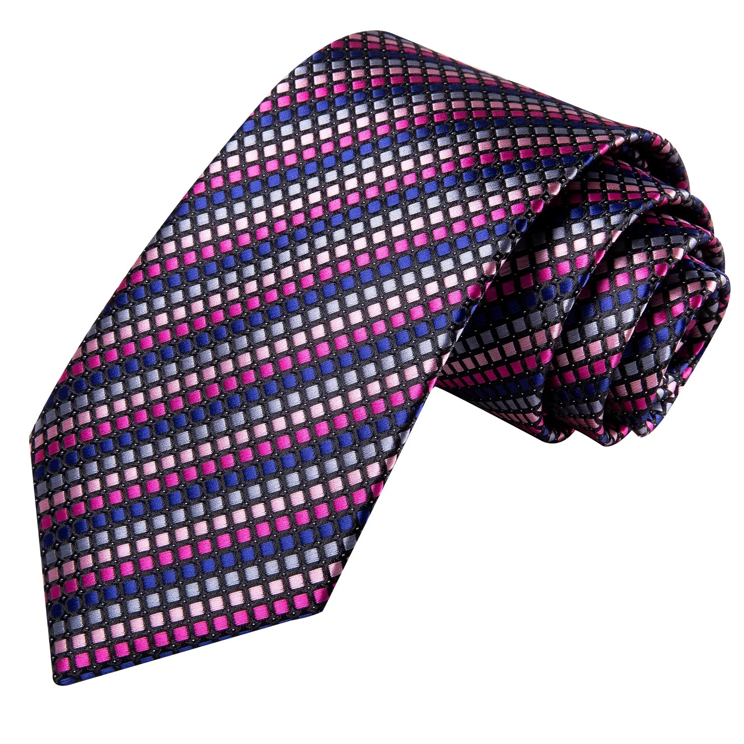 Hi-Tie Mens Pink Blue Striped Novelty Tie Pocket Square Cufflinks Set