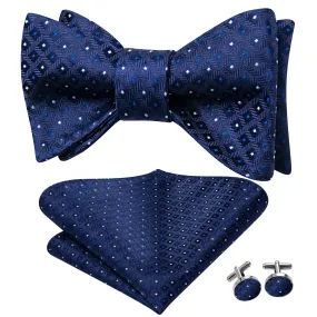 Hi-Tie Navy Blue Bowtie Colorful Squares Geometric Pattern Tie Set