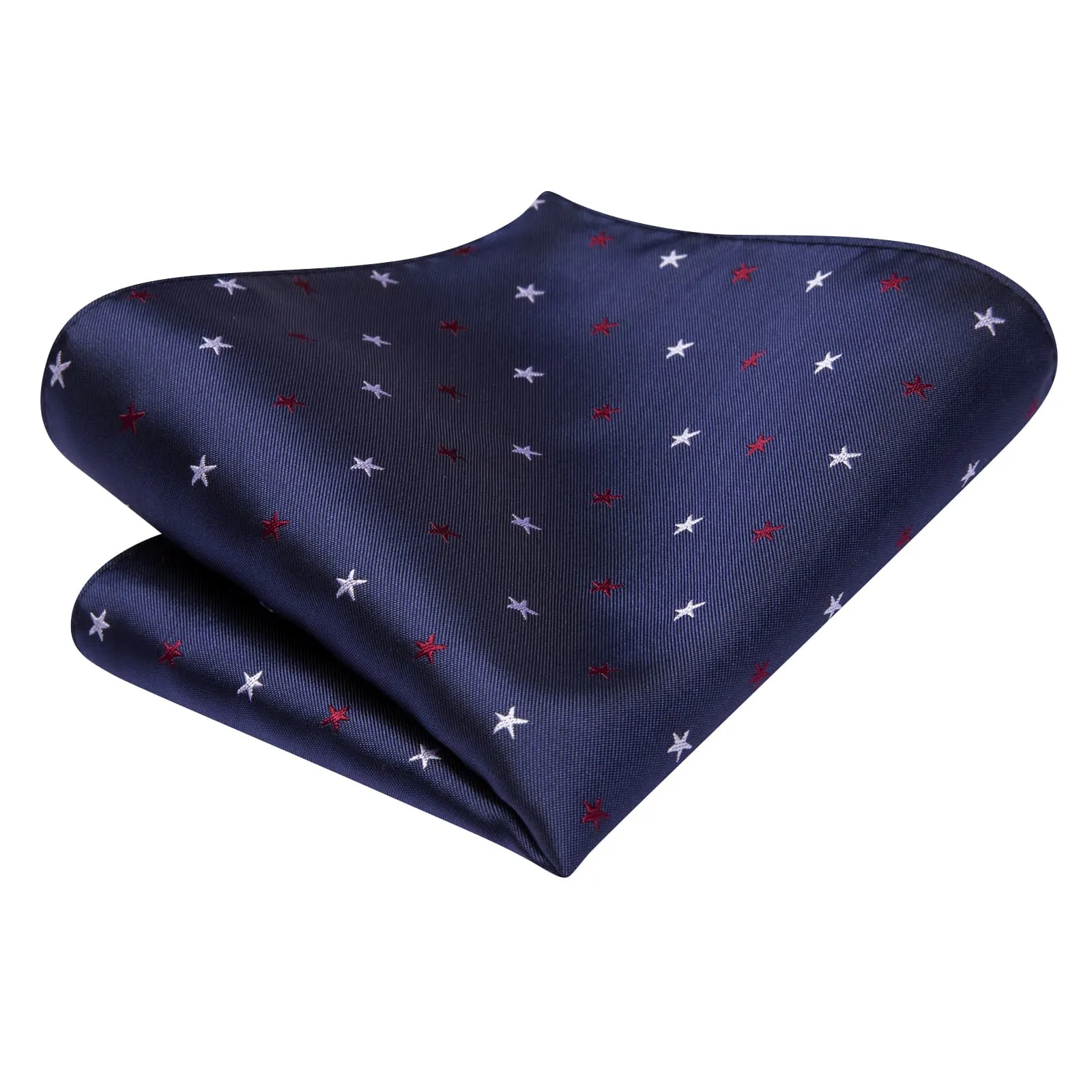 Hi-Tie Navy Blue Tie Jacquard Red White Stars Novelty Mens Necktie Set