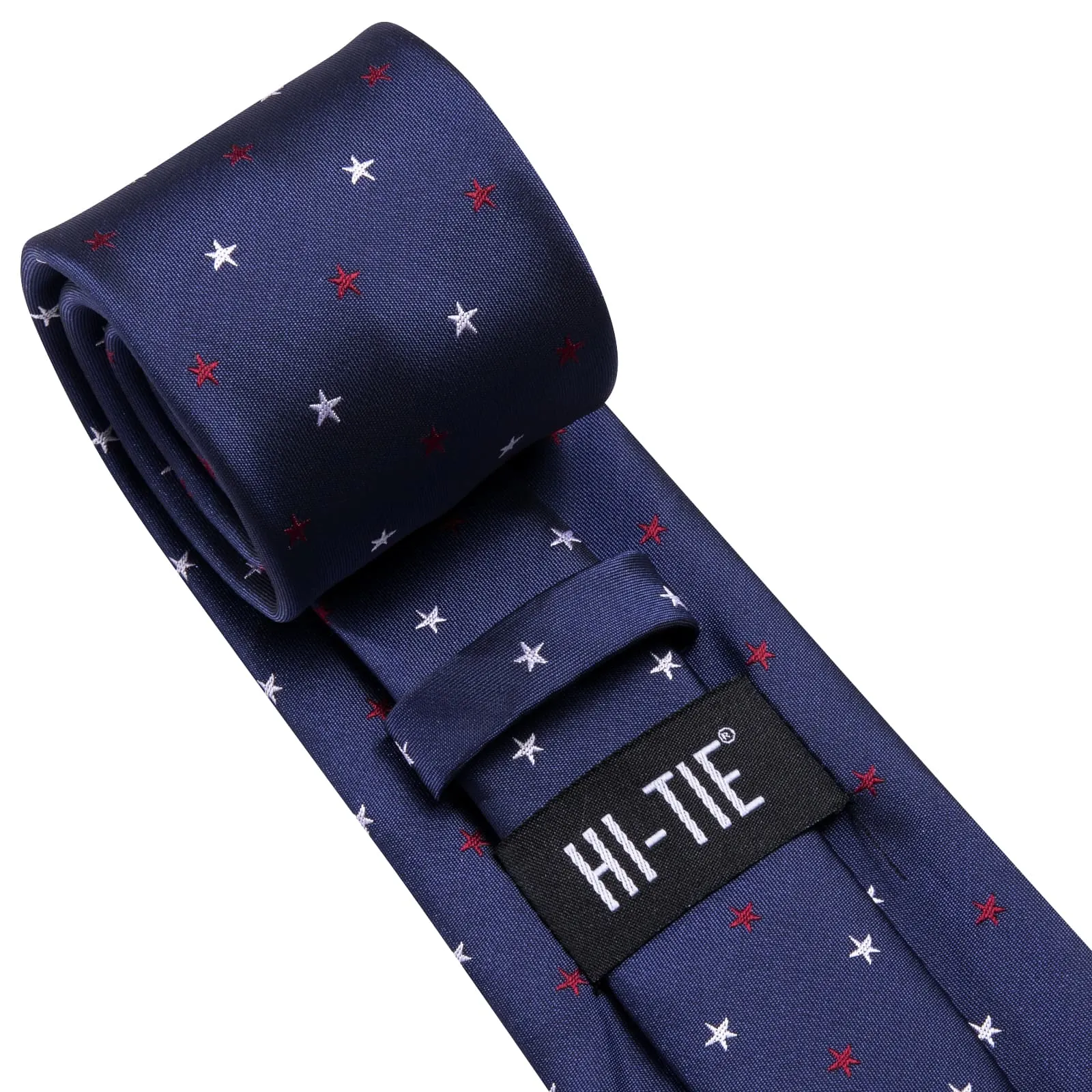 Hi-Tie Navy Blue Tie Jacquard Red White Stars Novelty Mens Necktie Set