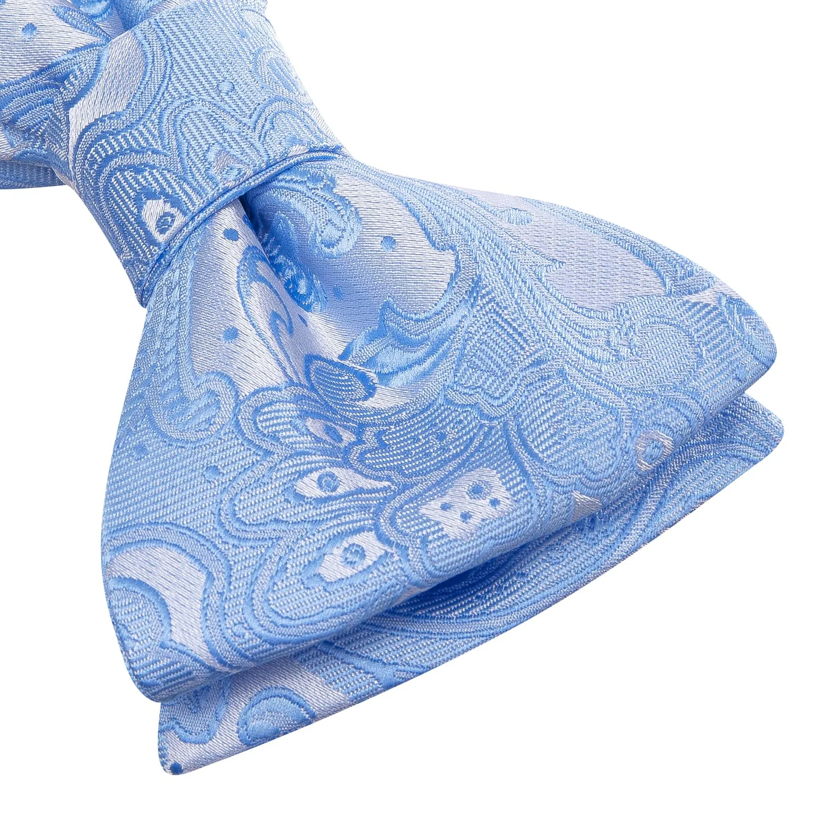 Hi-Tie Paisley Bowtie Self-Tied Sky Blue Men's Tie Hanky Cufflinks Set