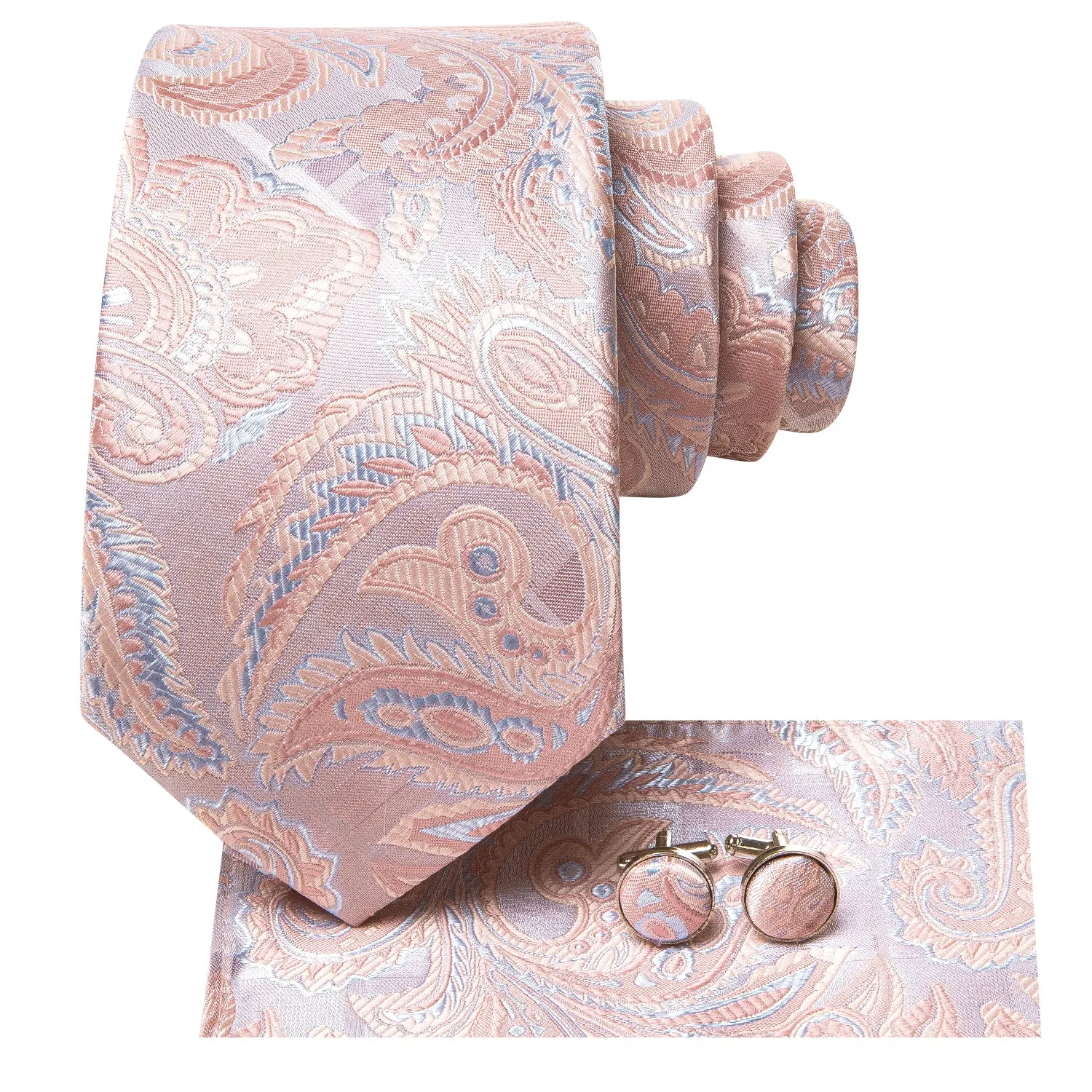 Hi-Tie Pink Paisley 67 Inches Extra Long Tie Handkerchief Cufflinks Set