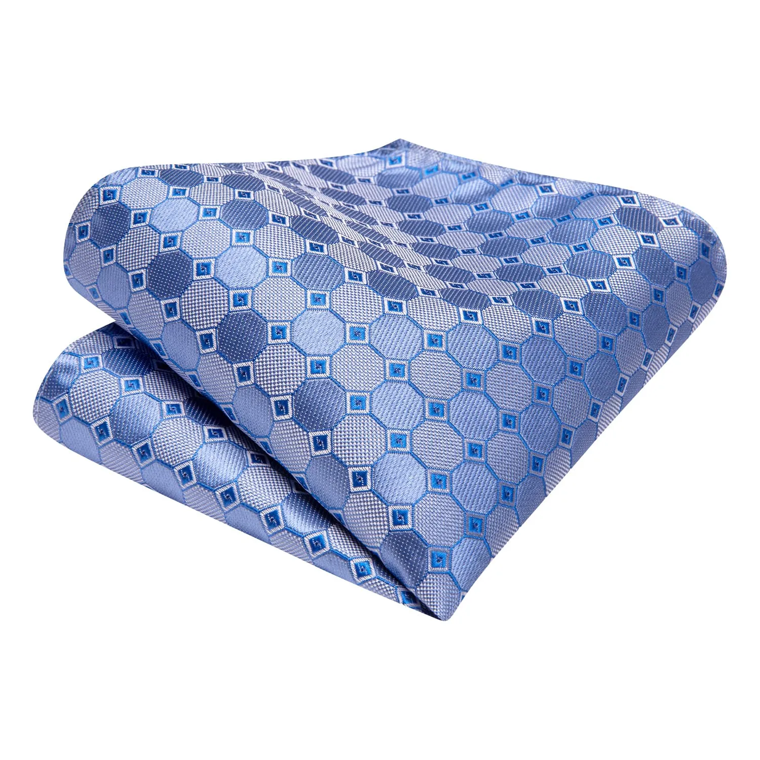 Hi-Tie Plaid Sky Blue Tie Jacquard Silk Necktie Set for Men