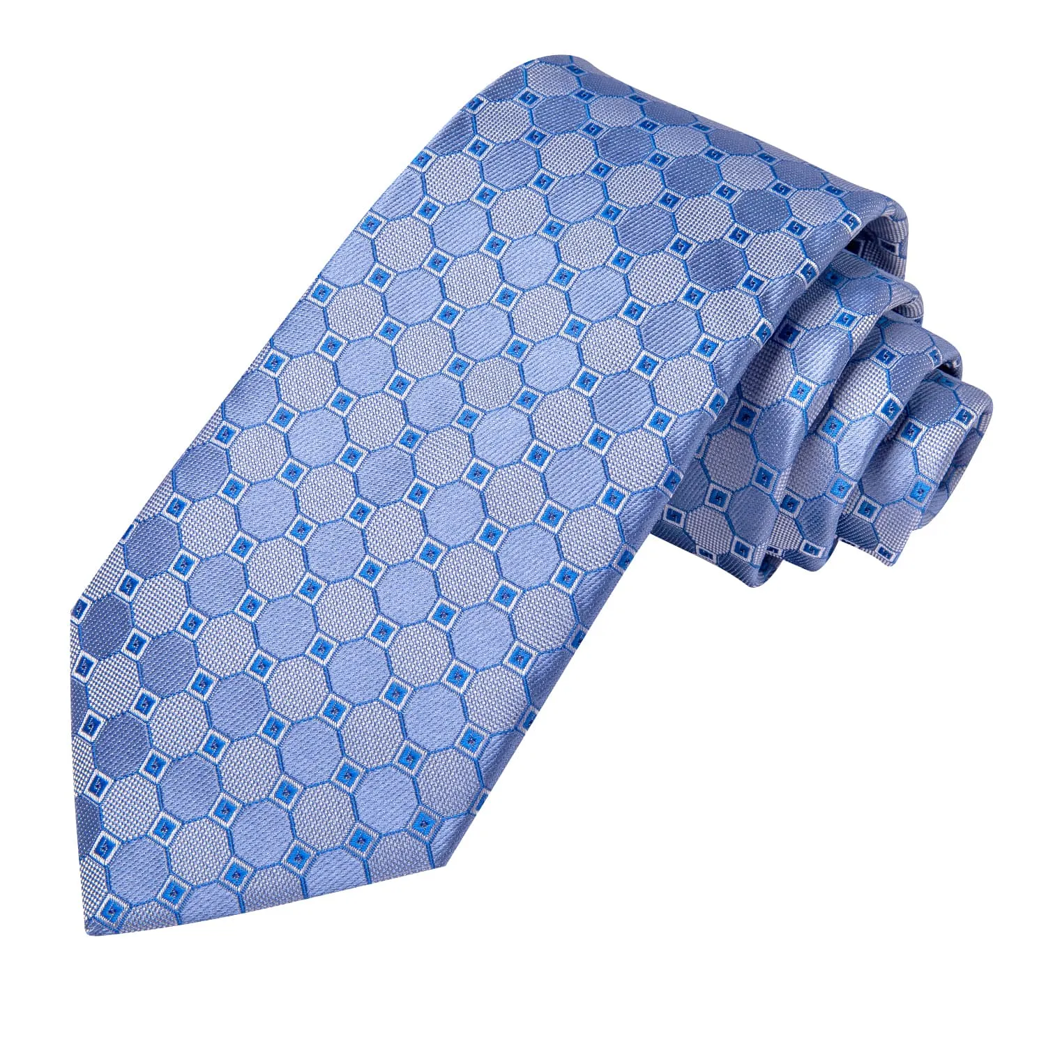 Hi-Tie Plaid Sky Blue Tie Jacquard Silk Necktie Set for Men