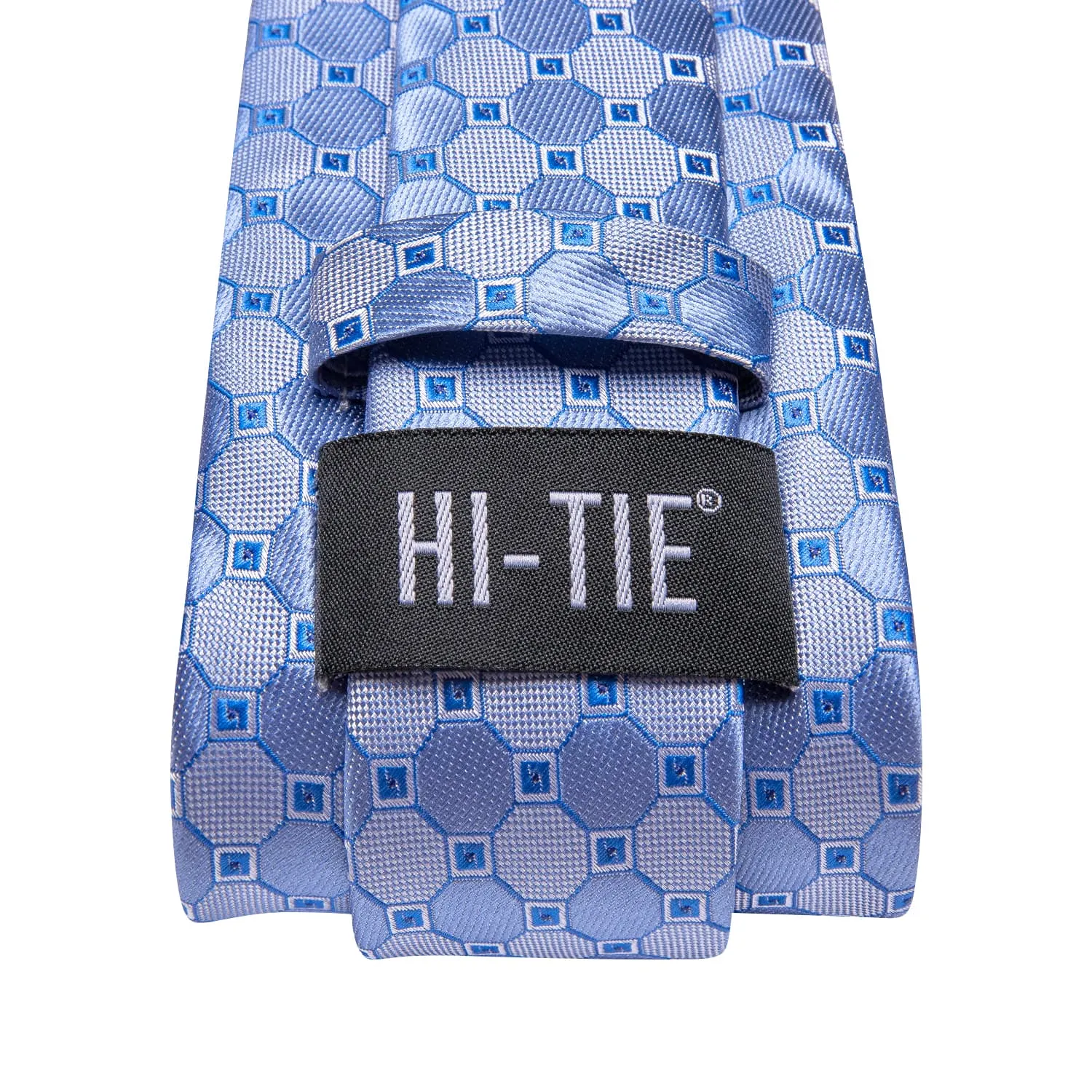 Hi-Tie Plaid Sky Blue Tie Jacquard Silk Necktie Set for Men