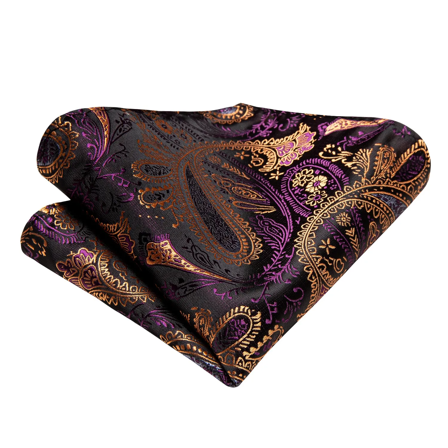 Hi-Tie Purple Tie Golden Paisley Self-tied Bow Tie Hanky Cufflinks Set