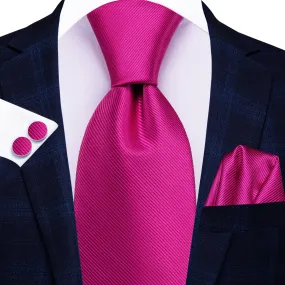 Hi-Tie Rose Pink Floral Men's Tie Pocket Square Cufflinks Set