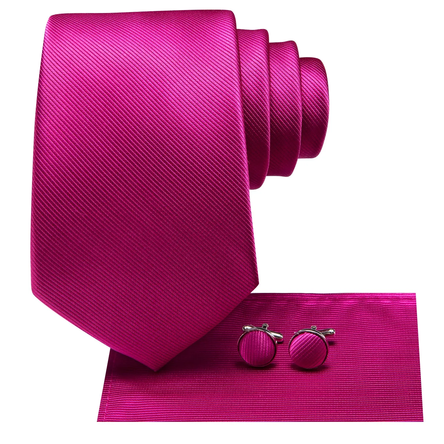 Hi-Tie Rose Pink Floral Men's Tie Pocket Square Cufflinks Set