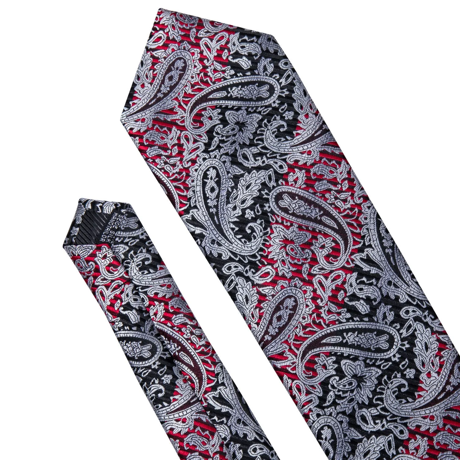 Hi-Tie Silver Black Paisley Silk Men's Tie Pocket Square Cufflinks Set