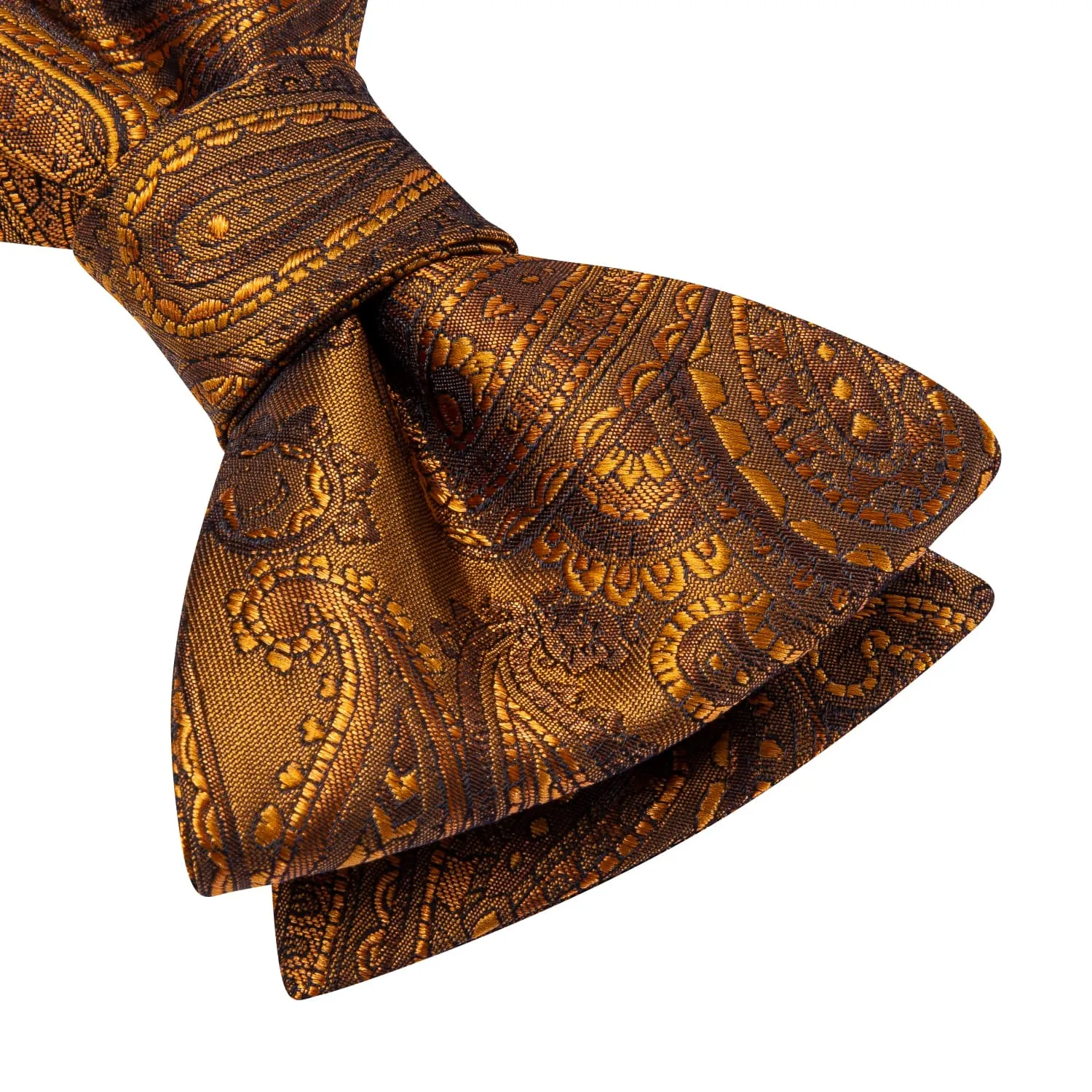 Hi-Tie Tawny Brown Paislry Jacquard Mens Formal Bowtie Hanky Cufflinks Set