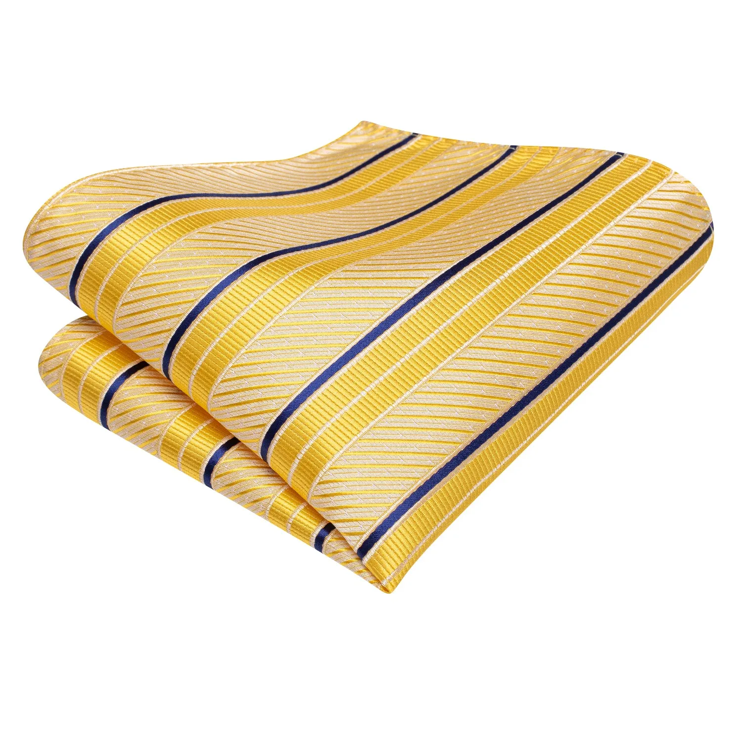 Hi-Tie Yellow Necktie Blue Stripes Men Tie Pocket Square Cufflinks Set