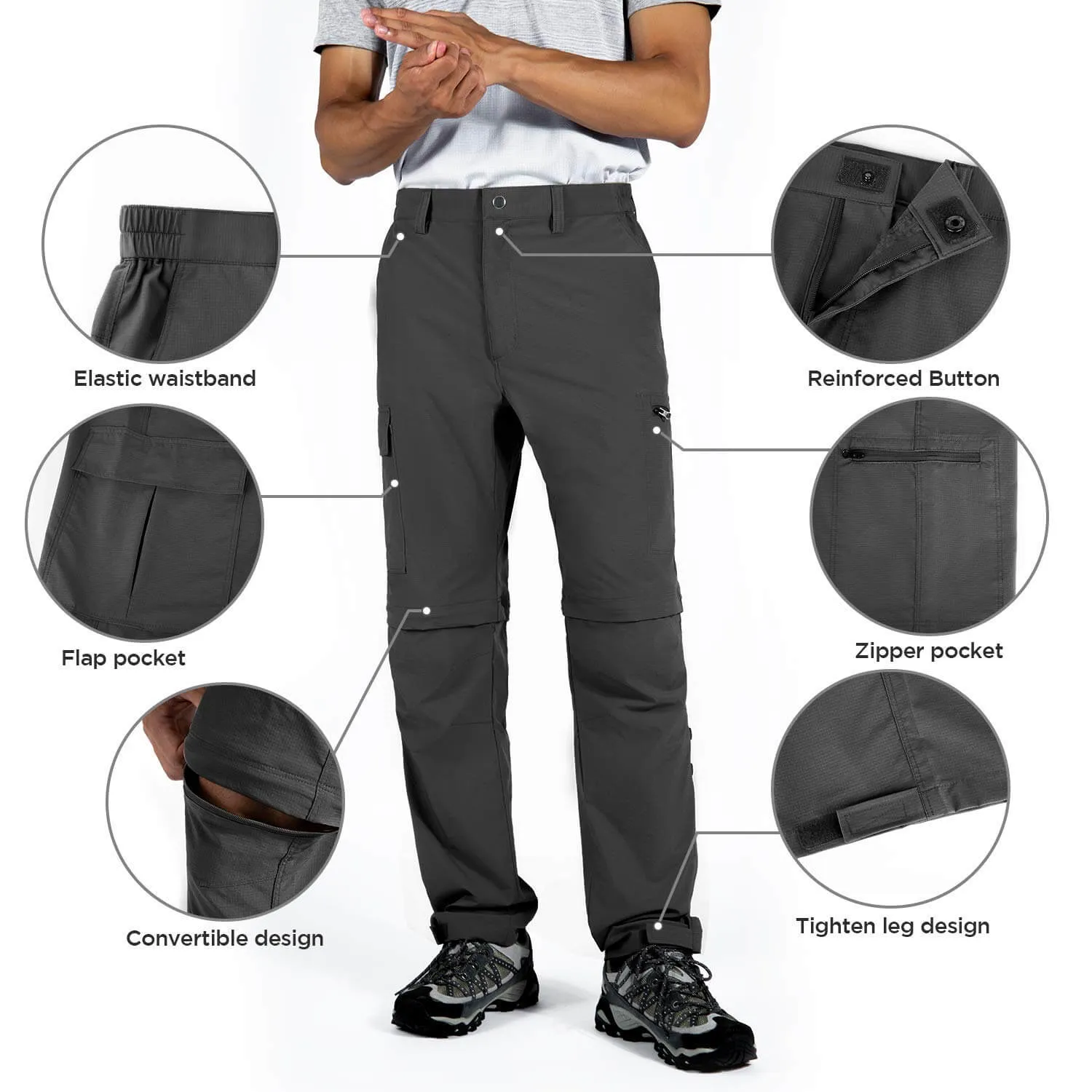 Hiauspor Men's Convertible Hiking Pants Quick Dry Zip Off Cargo Pants For Fishing