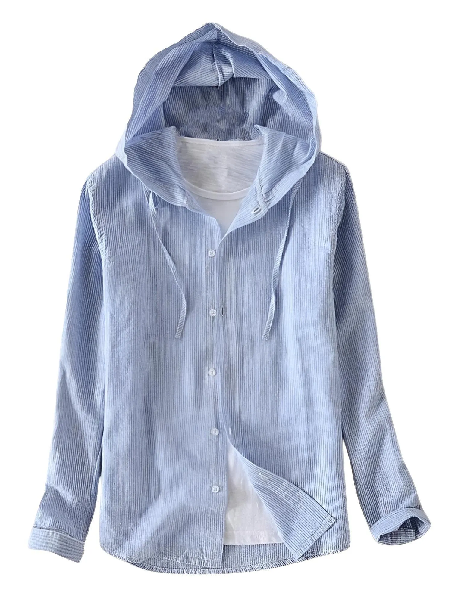 High Fashion Cotton and Linen Casual Men's Hooded Long Sleeve Shirt