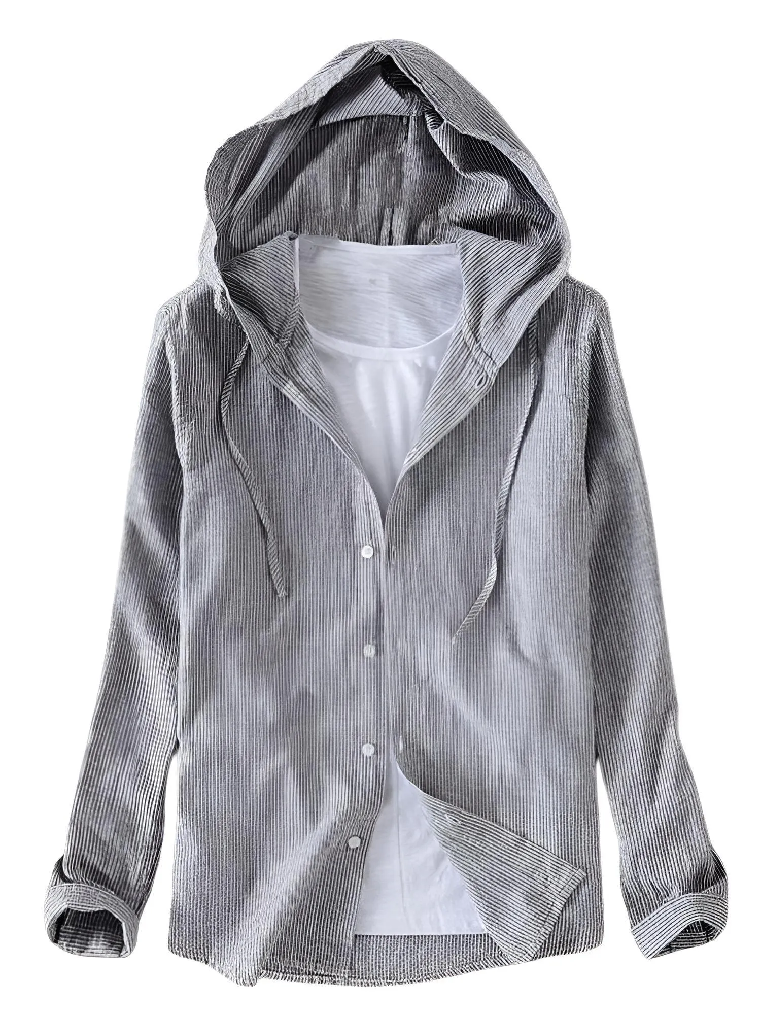 High Fashion Cotton and Linen Casual Men's Hooded Long Sleeve Shirt