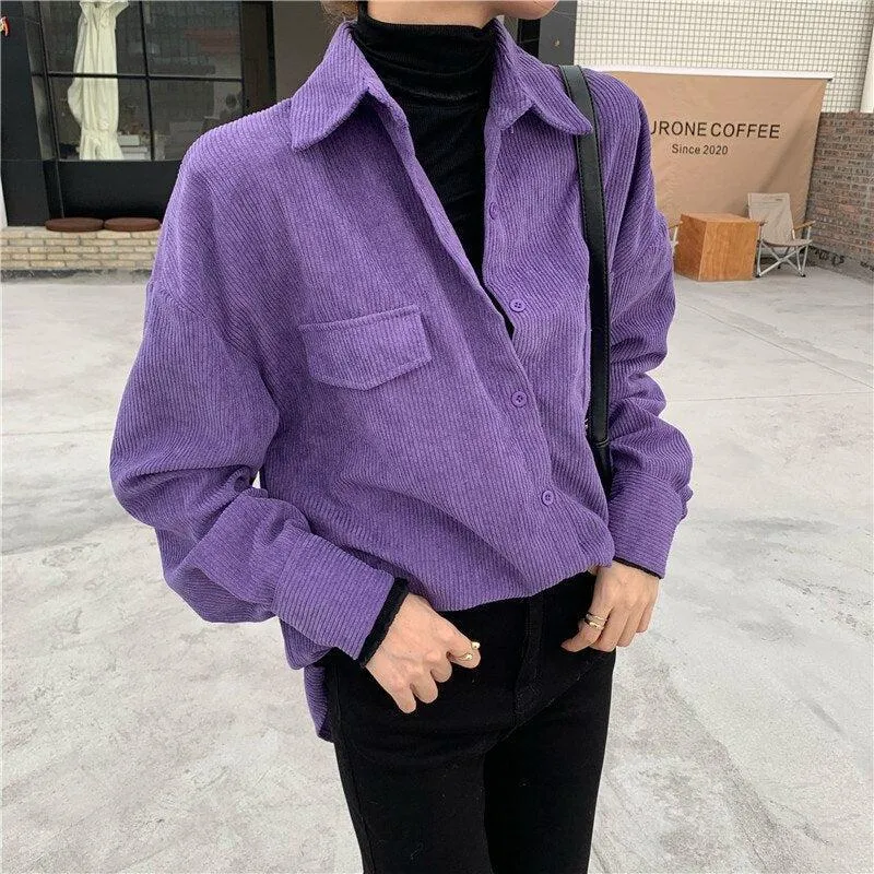 Indie Purple Corduroy Casual Shirt