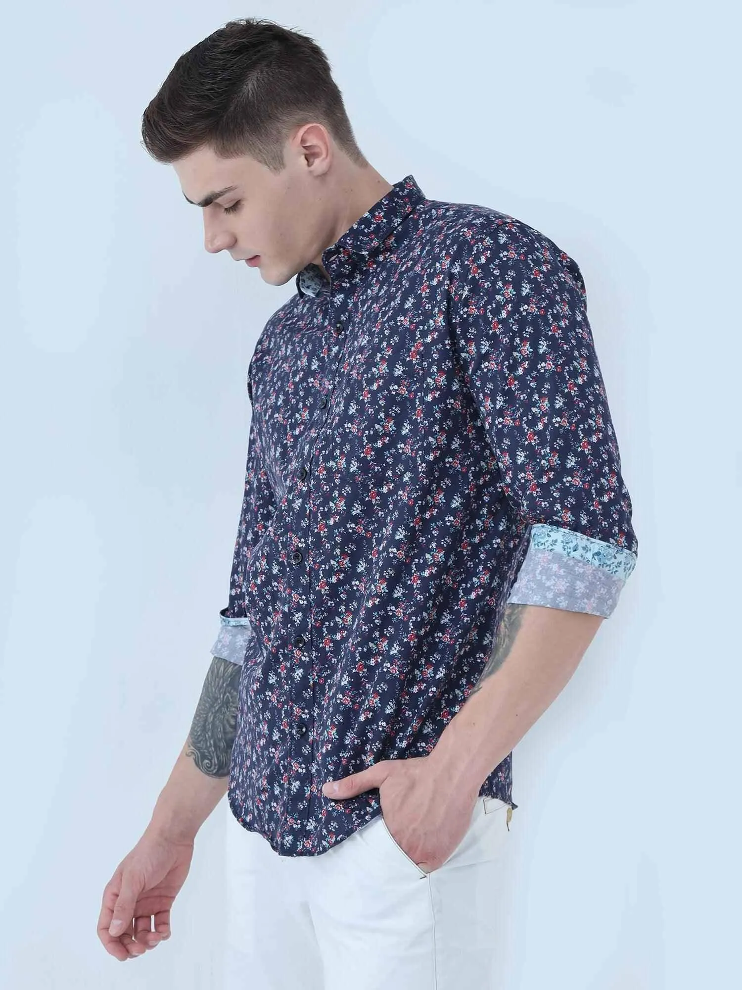 Joli Navy Digital Printed Full Shirt