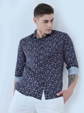 Joli Navy Digital Printed Full Shirt