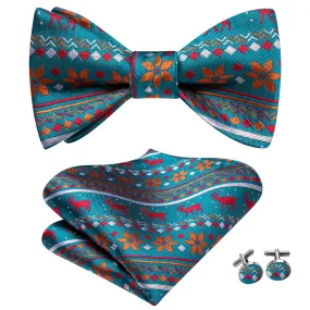 Lake Blue Red Christmas Novelty Self-tied Bow Tie Hanky Cufflinks Set