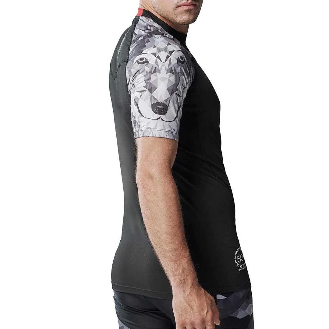 Land-to-Water UPF50  Short Sleeve Black Rash Guard - Wolf Style