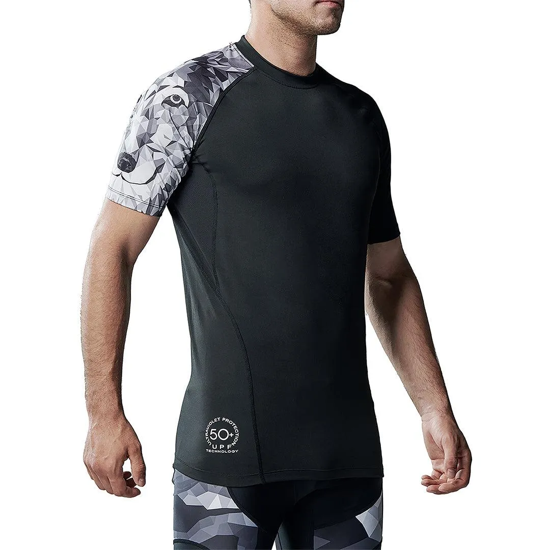 Land-to-Water UPF50  Short Sleeve Black Rash Guard - Wolf Style