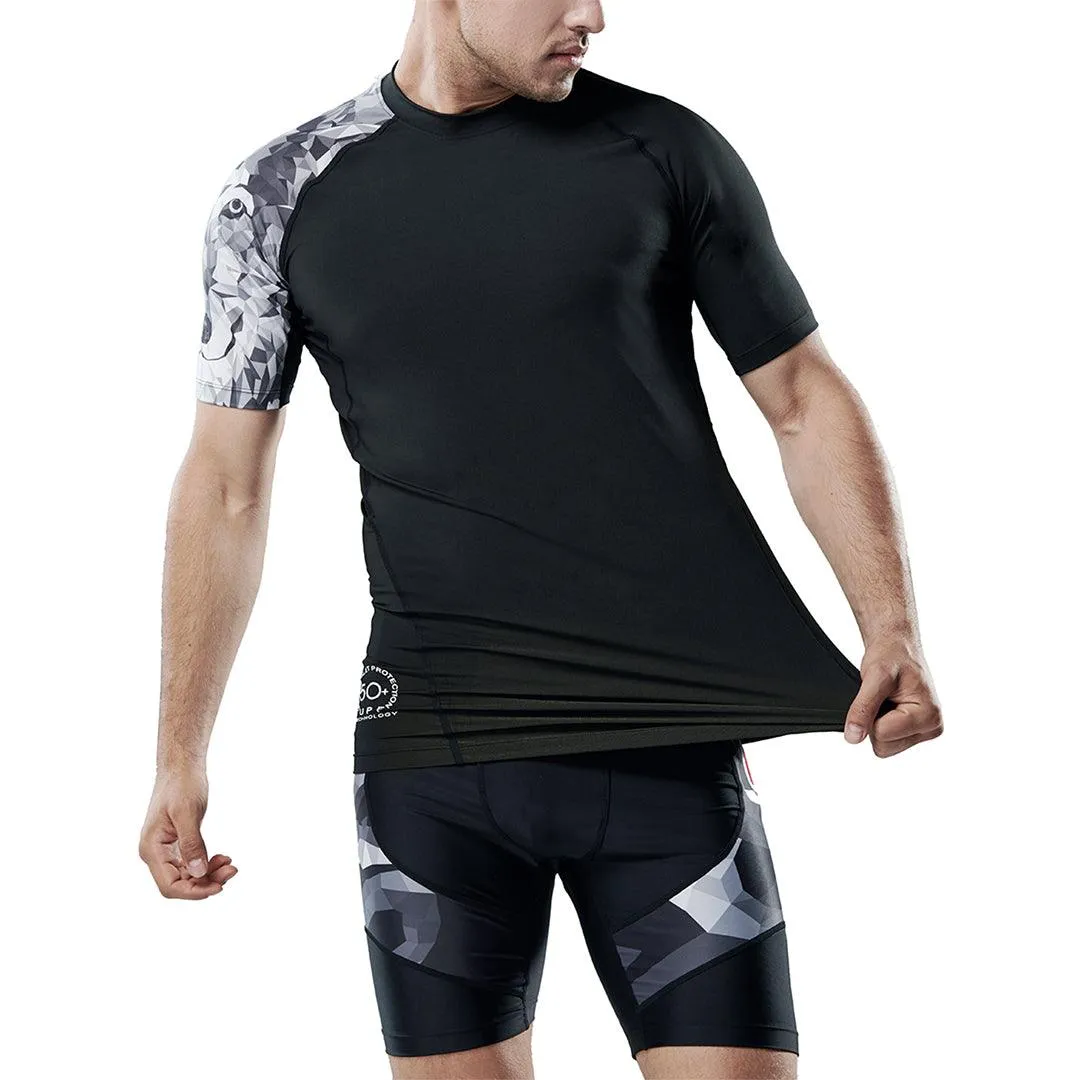 Land-to-Water UPF50  Short Sleeve Black Rash Guard - Wolf Style