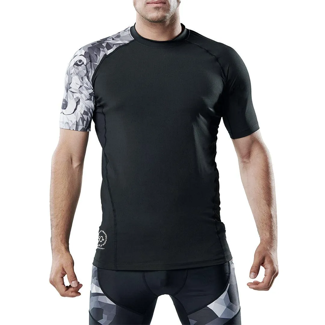 Land-to-Water UPF50  Short Sleeve Black Rash Guard - Wolf Style