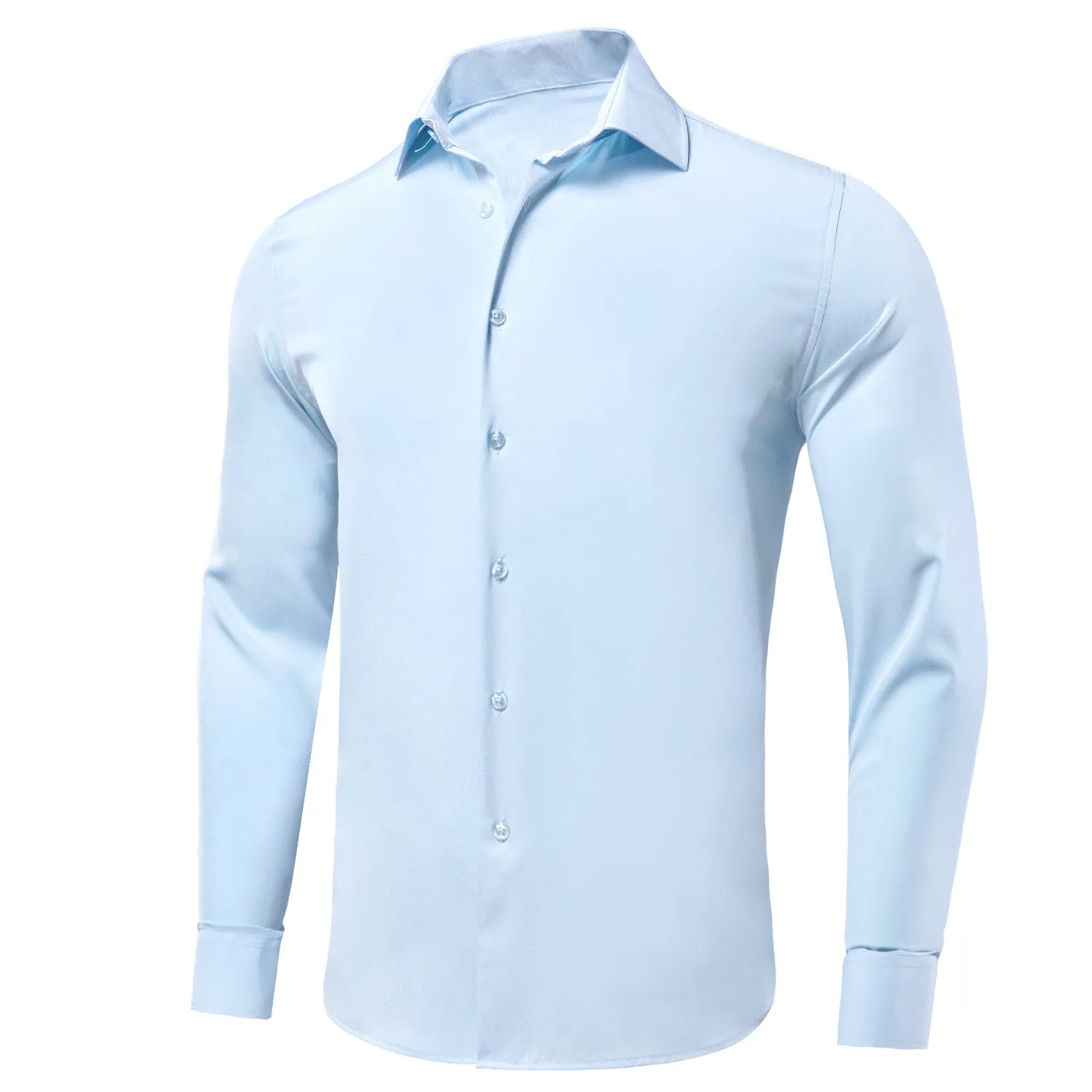 Light Blue Solid Stretch Men's Long Sleeve Shirt