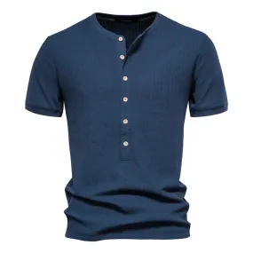 Men's Neckline Stitching Short Sleeve Solid Color Fit Summer T-Shirt | TS1076