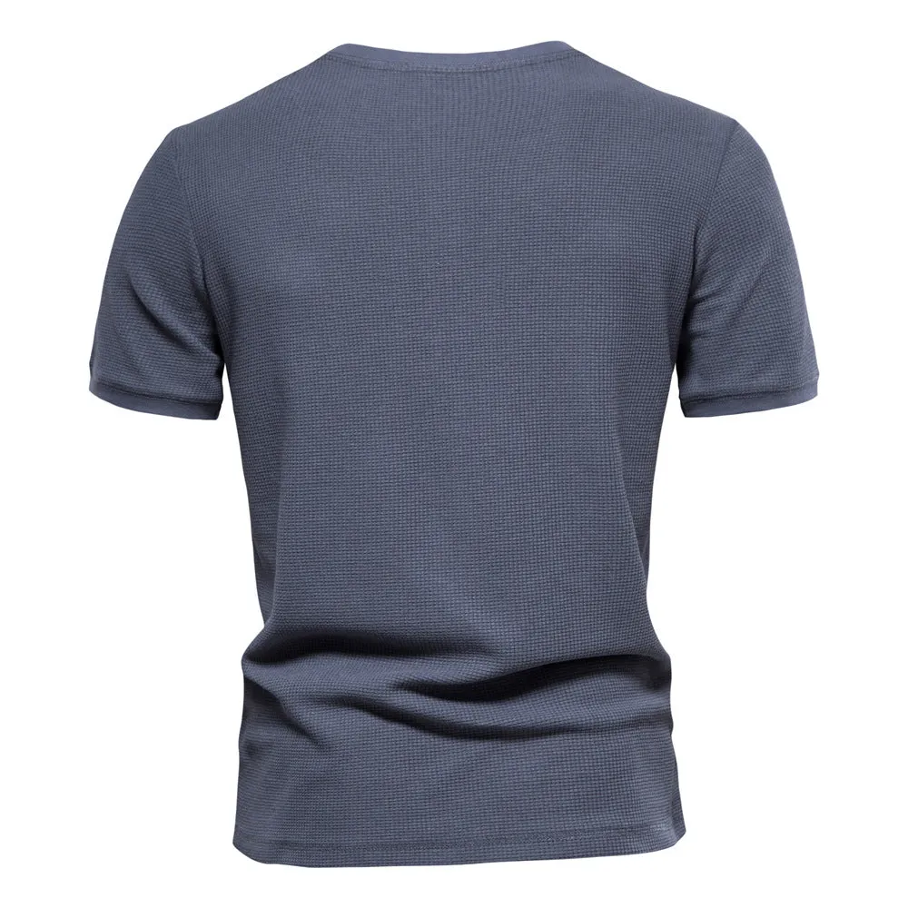 Men's Neckline Stitching Short Sleeve Solid Color Fit Summer T-Shirt | TS1076