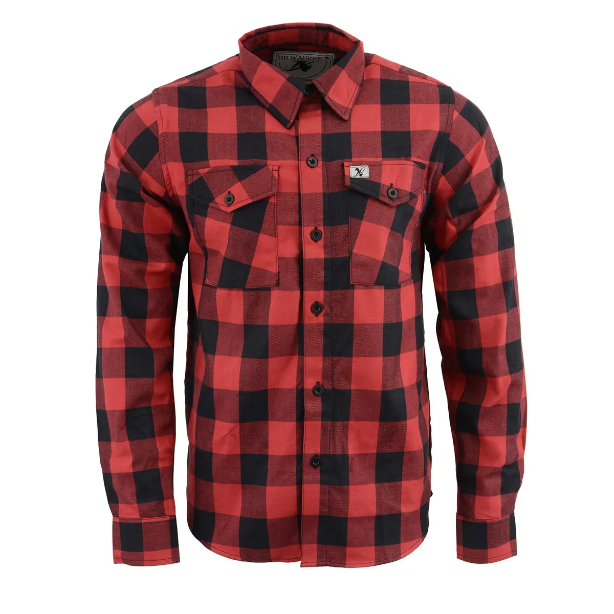 Milwaukee Leather Men's Flannel Plaid Shirt Black and Red Long Sleeve Cotton Button Down Shirt MNG11631