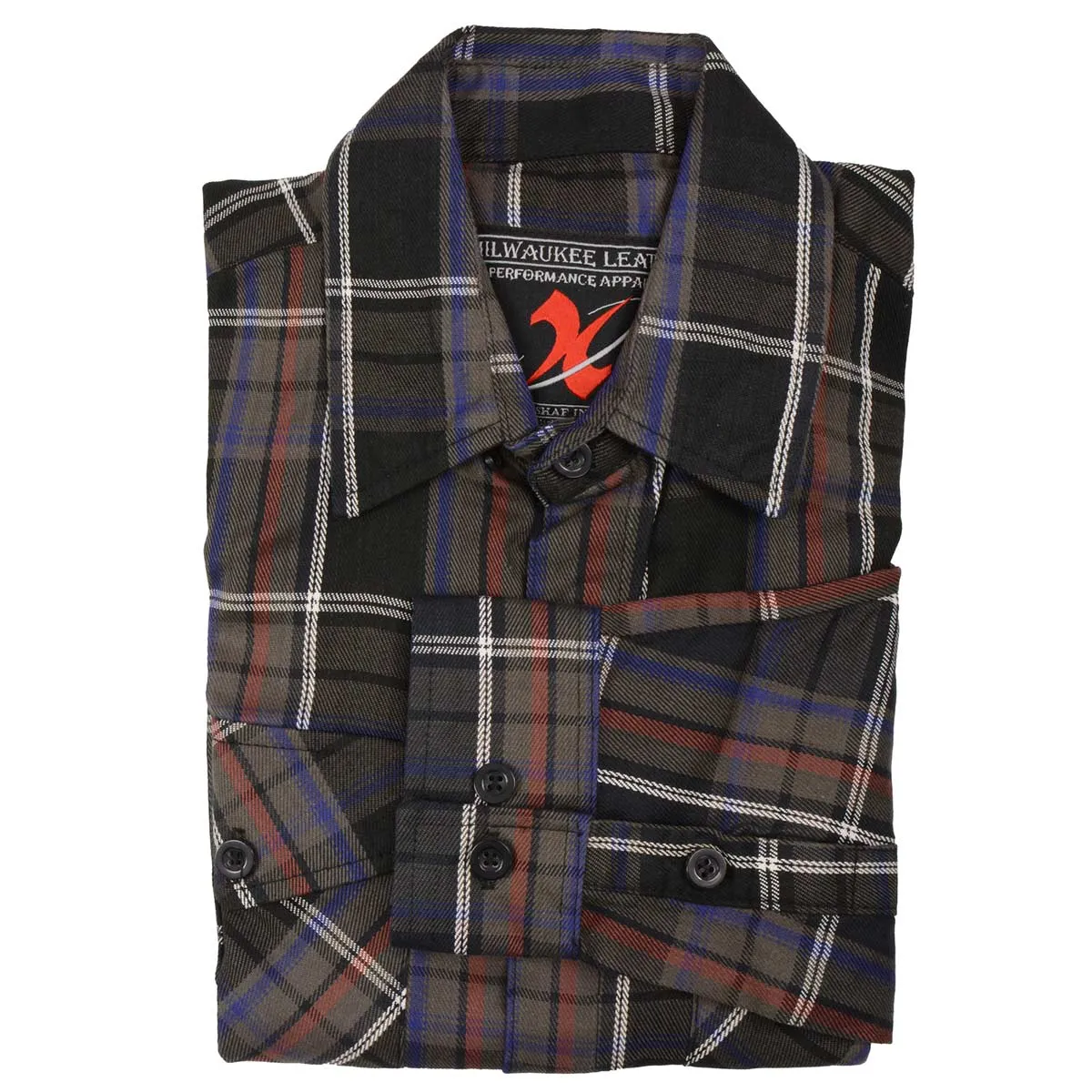 Milwaukee Leather MNG11637 Men's Black, Purple, Grey and Red Long Sleeve Cotton Flannel Shirt