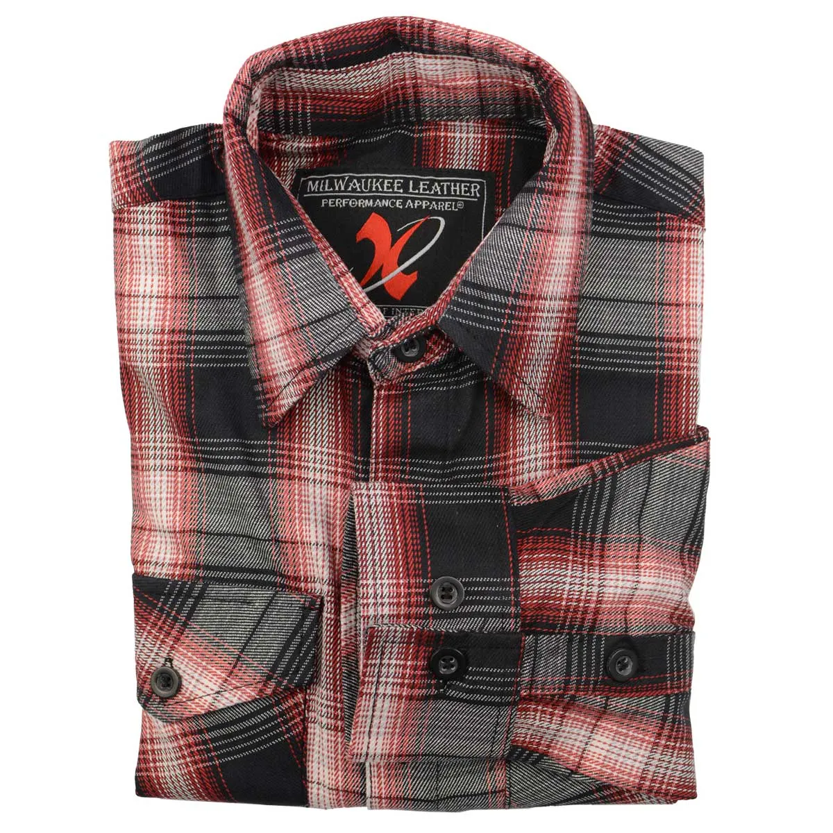 Milwaukee Leather MNG11659 Men's Black and White with Red Long Sleeve Cotton Flannel Shirt