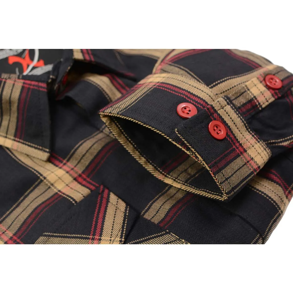 Milwaukee Leather MNG11669 Men's Black and Yellow with Red Long Sleeve Cotton Flannel Shirt