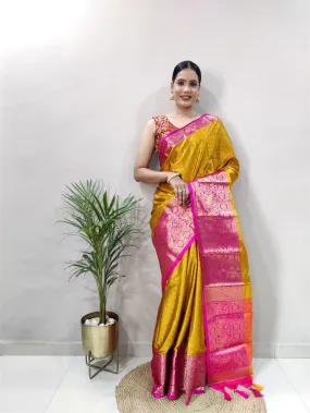 Mustard Colour Cotton Silk Saree For Women's