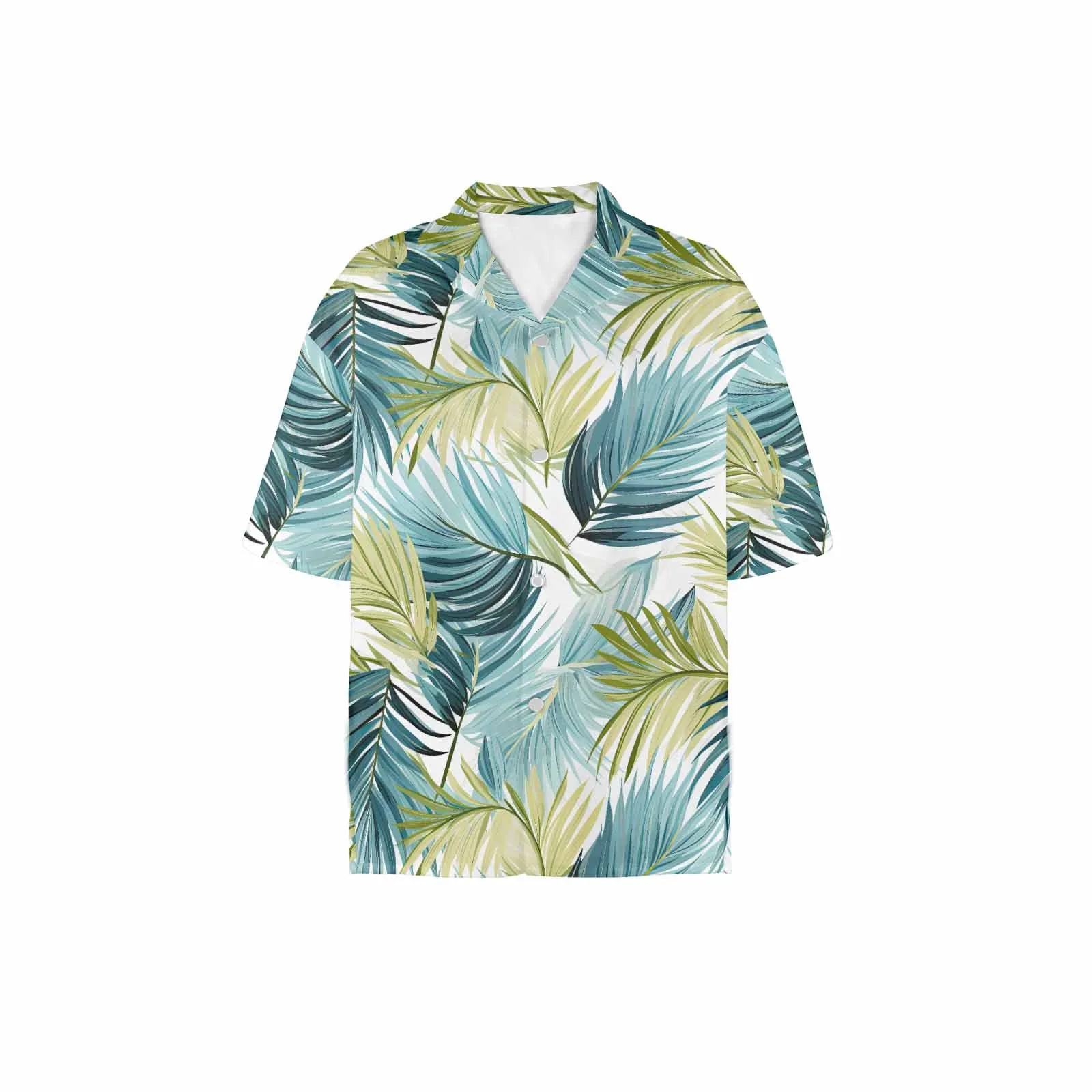 Palm Leaves Blue Green Women's Hawaiian Shirt