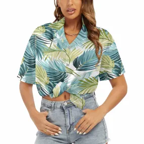 Palm Leaves Blue Green Women's Hawaiian Shirt