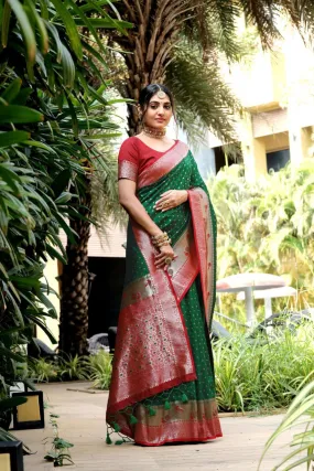 Party wear Soft Silk Women's Paithani Saree Green