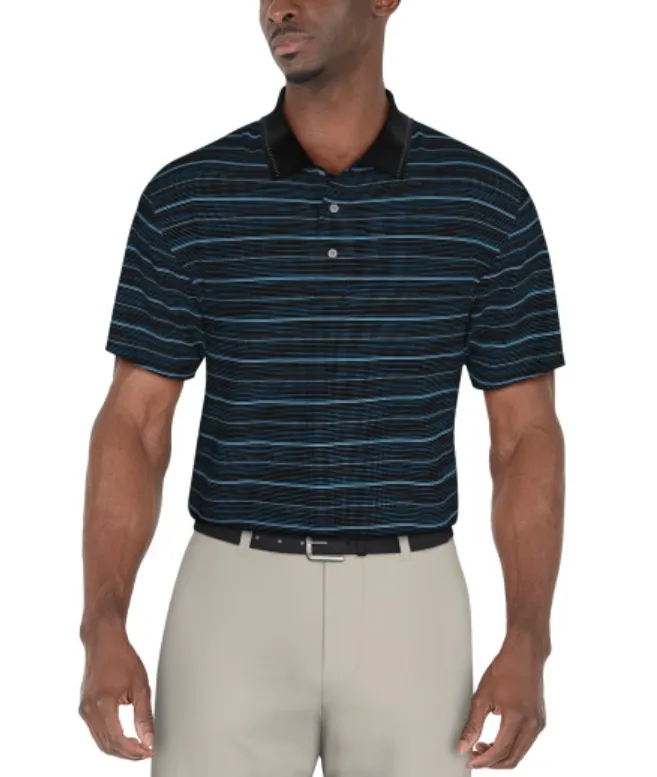 PGA Tour Mens Broken Stripe Jacquard Golf Short Sleeve Polo Shirt