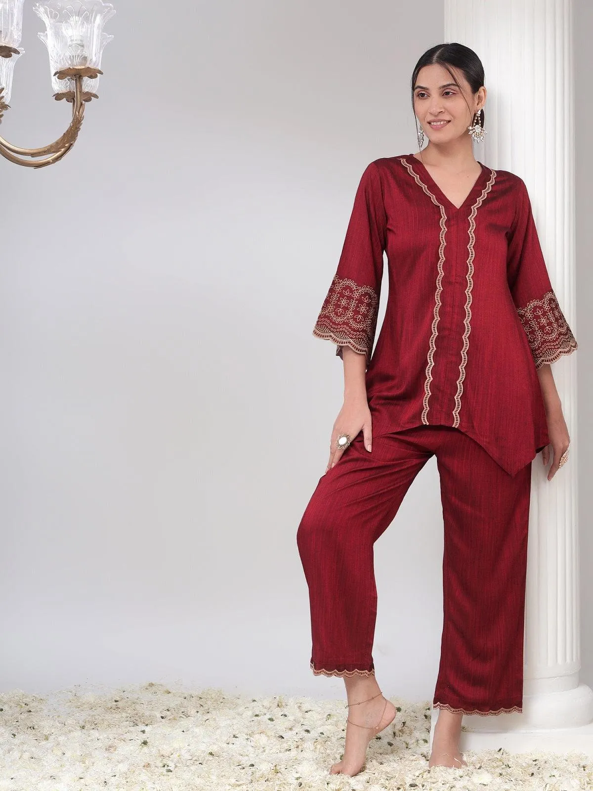 Raima Maroon Womens Co-Ord Set