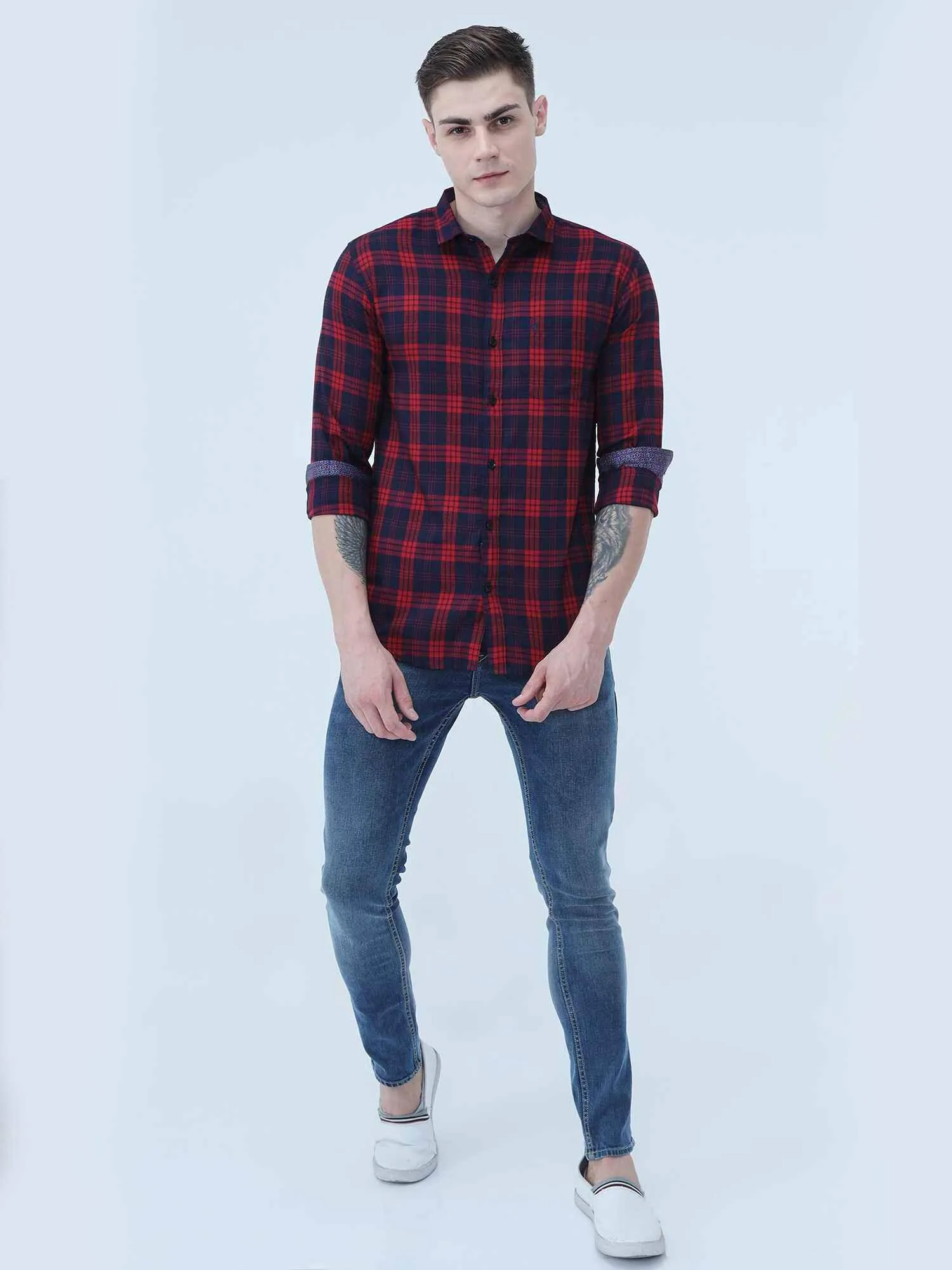 Red and blue Indigo cotton check shirt