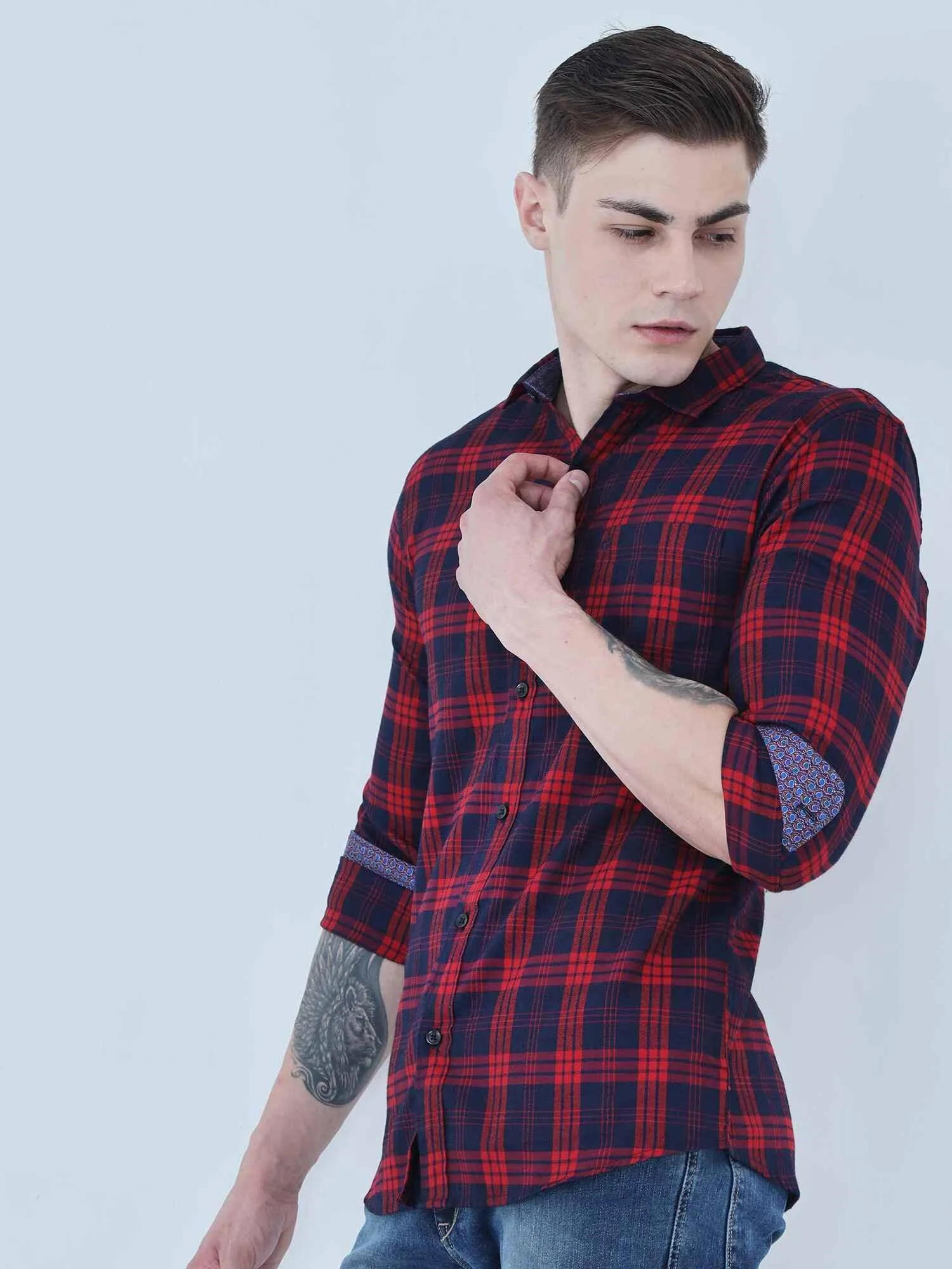 Red and blue Indigo cotton check shirt